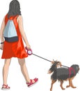 A girl in a red dress with a dog on a leash Royalty Free Stock Photo