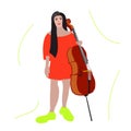 Girl in red dress holds bass-viol vector Royalty Free Stock Photo