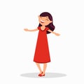 Girl in a red dress is laughing, cartoon character isolated on white background. Happy girl in casual style vector flat Royalty Free Stock Photo