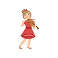 Girl In Red Dress Playing Violin