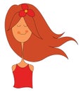 Girl with red flower, vector or color illustration