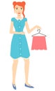 Girl Holding Pink Skirt on Hanger Vector Image