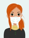 A girl with red hair with medical masks