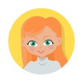 Girl with Red Long Hair. Simple Cartoon Style