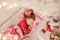 Girl in red pajamas sleeping in bed Royalty Free Stock Photo