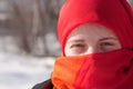 Girl in red purdah