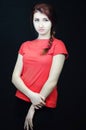 A girl in the red shirt