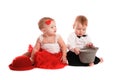 Girl red skirt hat and boy hat, love, Valentine's Day Royalty Free Stock Photo