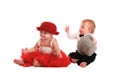 Girl red skirt hat and boy hat, love, Valentine's Day Royalty Free Stock Photo