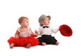 Girl red skirt hat and boy hat, love, Valentine's Day Royalty Free Stock Photo