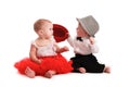 Girl red skirt hat and boy hat, love, Valentine's Day Royalty Free Stock Photo