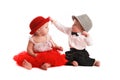 Girl red skirt hat and boy hat, love, Valentine's Day Royalty Free Stock Photo