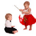 Girl red skirt rose and boy gentleman, love, Valentine's Day Royalty Free Stock Photo