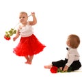 Girl red skirt rose dance and boy ,couple love, Valentine's Day Royalty Free Stock Photo