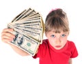 Girl in red sport t-shirt with money. Royalty Free Stock Photo