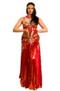Girl in a red suit oriental dance Royalty Free Stock Photo