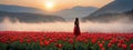 girl in red tulips field Royalty Free Stock Photo