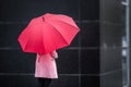 Girl with red Umbrella on rainy day Royalty Free Stock Photo