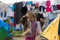 Girl in refugees camp in Greece