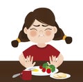 Girl refuse to eat broccoli Vector illustration