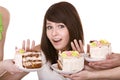 Girl refuse to eat pie. Royalty Free Stock Photo