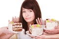 Girl refuse to eat pie. Royalty Free Stock Photo