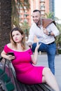 Girl is rejecting stranger man who wants acquintance with her Royalty Free Stock Photo