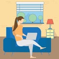 Girl relax with her laptops on the couch