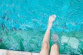 girl relaxing feet with water in the pool. Royalty Free Stock Photo