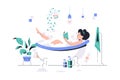 Girl relaxing in foam bath with book Royalty Free Stock Photo