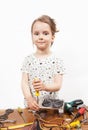 Girl while repairing components of a PC