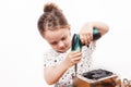 Girl while repairing components of a PC