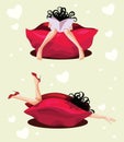 Girl rest in red pouffe Royalty Free Stock Photo
