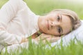 Girl resting on soft pillow