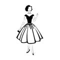 Beautiful and elegant girl in retro clothing silhouette