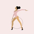 Girl rhythmic gymnastics with hoops vector illustration. Training performance strength gymnastics. Women Acrobatic Gymnastics,