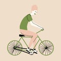 The girl rides a bike. Eco-friendly mode of transport. Vector illustration in hand drawn style