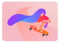 Girl rides on a skateboard.