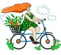 Girl Riding a Bike Eco Food from Farm Royalty Free Stock Photo