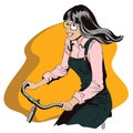 Girl riding a bike. People in retro style. Royalty Free Stock Photo