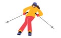 Girl Riding Downhills by Skis Has Wintertime Fun and Leisure Time. Winter Sports Activity and Spare Time, Woman Skiing Royalty Free Stock Photo