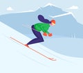 Girl Riding Downhills by Skis Having Wintertime Fun and Leisure Time. Winter Sports Activity and Spare Time Royalty Free Stock Photo