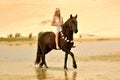 Girl riding her stunning Frisian horse Royalty Free Stock Photo