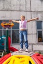 Girl riding rides on a child playground