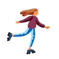 Girl riding roller-skates flat character
