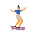 Girl Riding Skateboard, Female Skateboarder Character, Active Healthy Lifestyle Vector Illustration