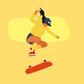 Girl riding on a skateboard, minimalism design