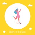 Girl Riding on Skateboard in Park Cartoon Banner