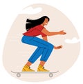 Girl riding skateboard.