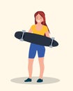 The girl is riding a skateboard. Vector illustration